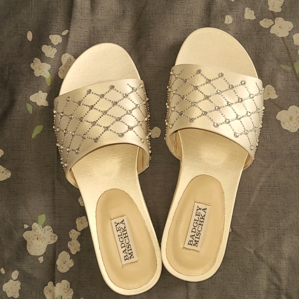 Jeweled Badgley Mischka Satin Flip-Flops